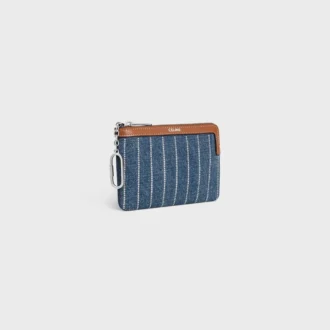 Strasslı Çizgili Denim Para Çantası