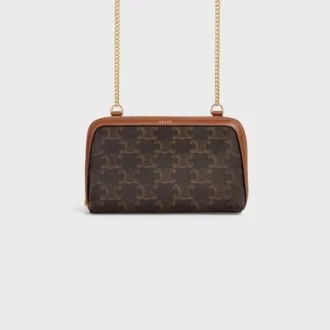 Triomphe Canvas ve Kuzu Derisinden Zincirli Clutch