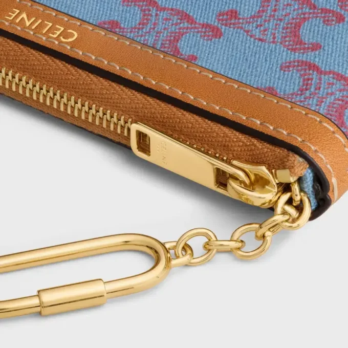 Triomphe Desenli Tekstil Madeni Para Cüzdanı